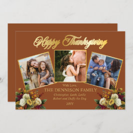 3写真エレガント家族フローラハッピー感謝祭 シーズンカード