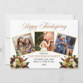 3写真エレガント家族フローラハッピー感謝祭 シーズンカード (正面)