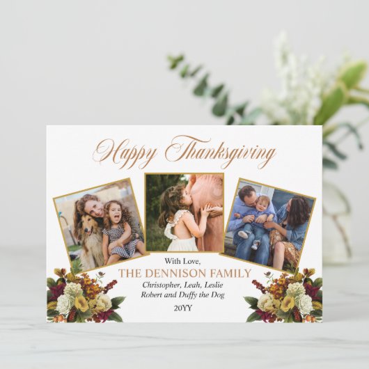 3写真エレガント家族フローラハッピー感謝祭 シーズンカード (スタンド正面)