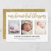 3写真エレガント私たちの美賛美しい金ゴールドシンプル 案内状 (正面/裏面)