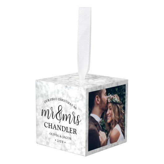 3写真クリスマス大理石のミセスエレガントフェイクさん キューブオーナメント (正面アングル)