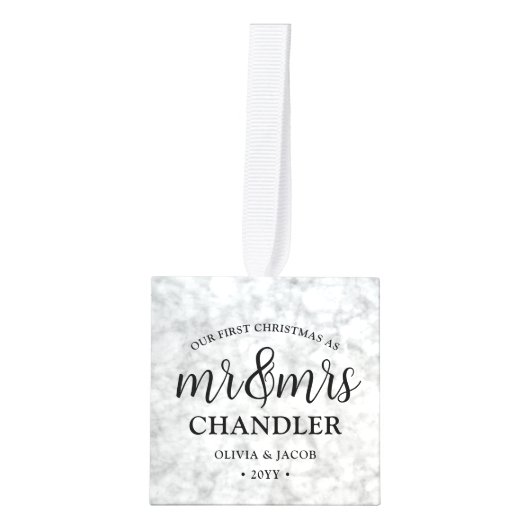 3写真クリスマス大理石のミセスエレガントフェイクさん キューブオーナメント (正面)