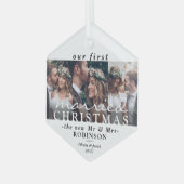 3写真クリスマス結婚した六角モダン角 ガラスオーナメント (正面左)