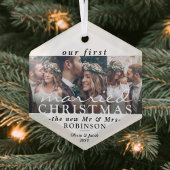 3写真クリスマス結婚した六角モダン角 ガラスオーナメント