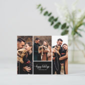 3写真コラージハッピーホリデーズクリスマスブラック ポストカード (スタンド正面)