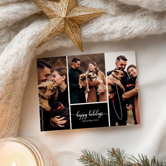 3写真コラージハッピーホリデーズクリスマスブラック ポストカード