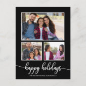 3写真コラージハッピーホリデーズブラックモダンマーク ポストカード (正面)