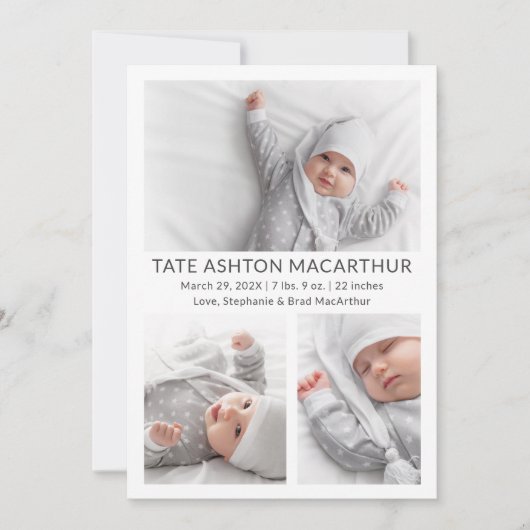 3写真コラージュベビー誕生のお知らせ 案内状 (正面)