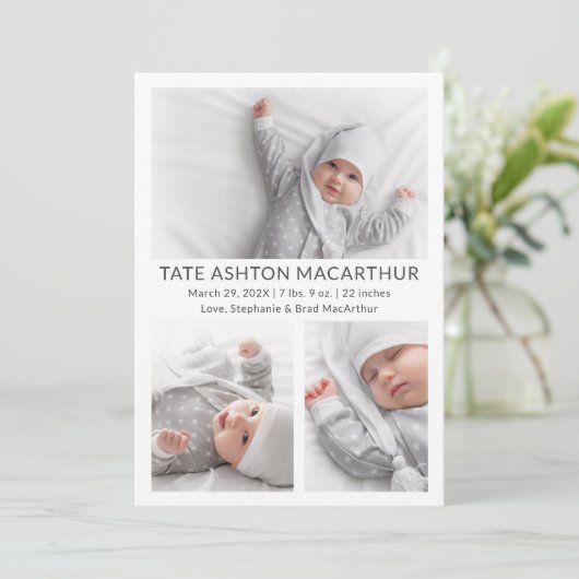 3写真コラージュベビー誕生のお知らせ 案内状 (スタンド正面)