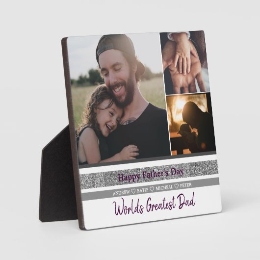 3写真パーソナライズされたコラージュ第一父の日 フォトプラーク (正面)