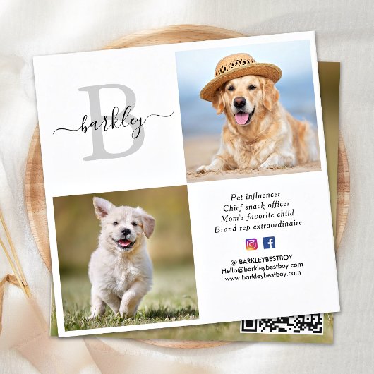 3写真パーソナライズされたソーシャルメディアQRコードモノグラム スクエア名刺