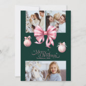 3写真ピンクレトロヴィンテージクリスマス シーズンカード (正面)