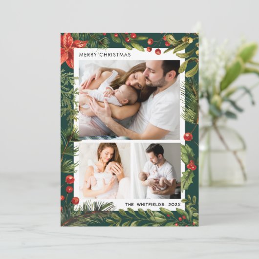 3写真ファミリークリスマスホリデーズボタニカル シーズンカード (スタンド正面)