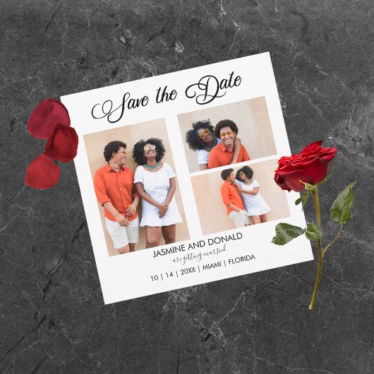 3写真フラットウェディング日付カードを保存 セーブザデート