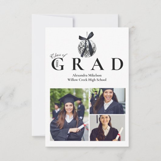 3写真ブラックボウディスコボール卒業パーティー 案内状 (正面)