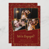 3写真ブルゴーニュ金ゴールド婚約発表 招待状 (正面/裏面)