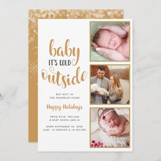3写真ベビーその冷たい出産発表 シーズンカード (正面/裏面)