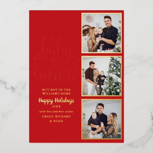 3写真ベビーその冷たい外クリスマス金ゴールド 箔シーズンカード (正面)