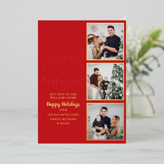 3写真ベビーその冷たい外クリスマス金ゴールド 箔シーズンカード (立ち正面)