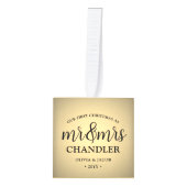 3写真ミセス・初めてのクリスマスズフェイク金箔 キューブオーナメント (正面)