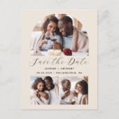 3写真ミニマルアーチQRコードBeige日付を保存 ポストカード (正面)