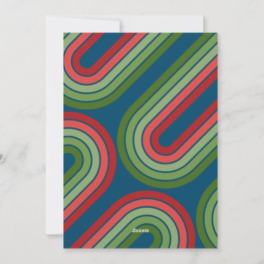 3写真メリークリスマス – ブルーグリーンのレトロストライプ シーズンカード (裏面)