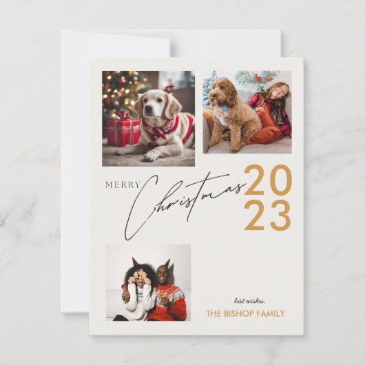 3写真メリーパーソナライズされたクリスマスグリーティング シーズンカード (正面)