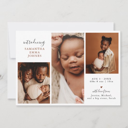 3写真モダンありがとう新生児誕生 案内状 (正面)