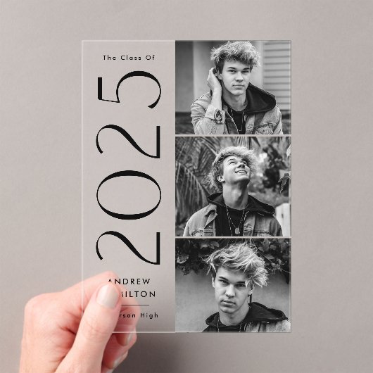 3写真モダンアクリル卒業発表 アクリル招待状 (インサイチュ (ポータブル))