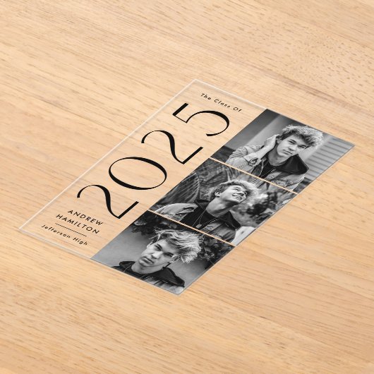 3写真モダンアクリル卒業発表 アクリル招待状 (レイダウン)