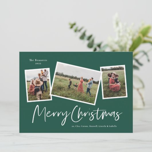 3写真モダンコラージメリークリスマス シーズンカード (スタンド正面)