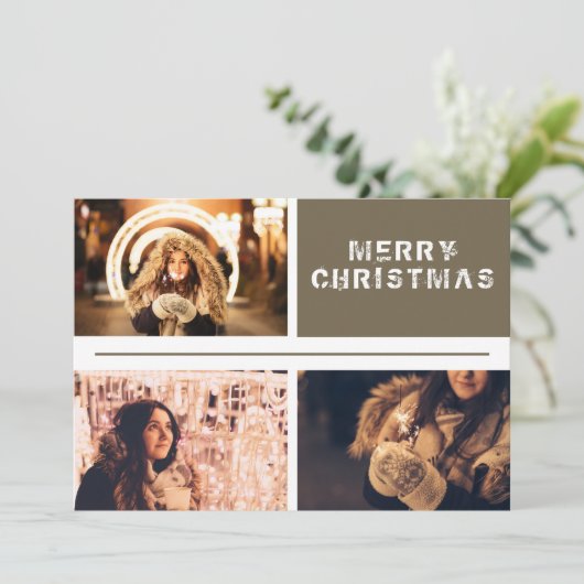 3写真モダンコラージメリークリスマス シーズンカード (スタンド正面)
