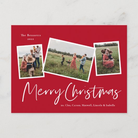 3写真モダンコラージメリークリスマス シーズンポストカード (正面)