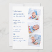 3写真モダンコラージュ可愛い生まれたばかりのベビー誕生 案内状 (正面)