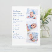 3写真モダンコラージュ可愛い生まれたばかりのベビー誕生 案内状 (スタンド正面)