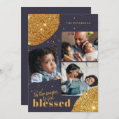 3写真モダンコラージュ家族金ゴールドクリスマス シーズンカード (正面/裏面)
