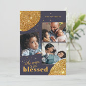 3写真モダンコラージュ家族金ゴールドクリスマス シーズンカード (スタンド正面)
