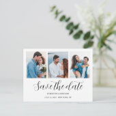 3写真モダンコラージュ日付を保存結婚する 案内ポストカード (スタンド正面)