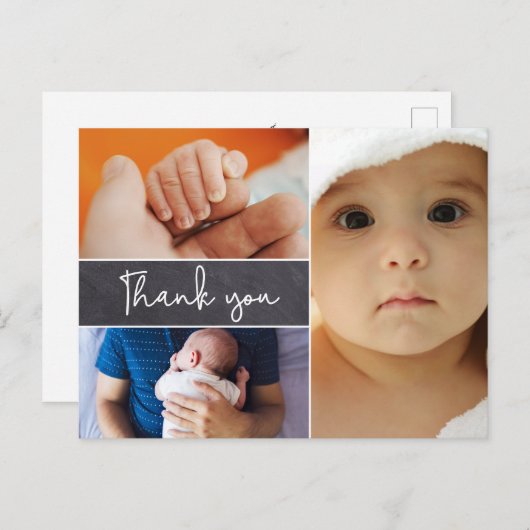 3写真モダンコラージュ男の赤ちゃん誕生 ポストカード (正面/裏面)