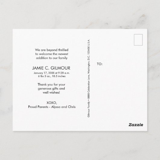 3写真モダンコラージュ男の赤ちゃん誕生 ポストカード (裏面)