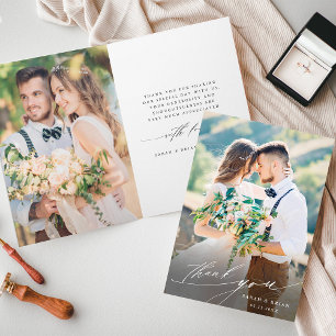3写真モダンシック書結婚道の折り畳み サンキューカード