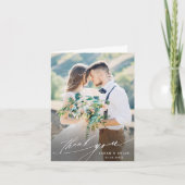 3写真モダンシック書結婚道の折り畳み サンキューカード (正面)