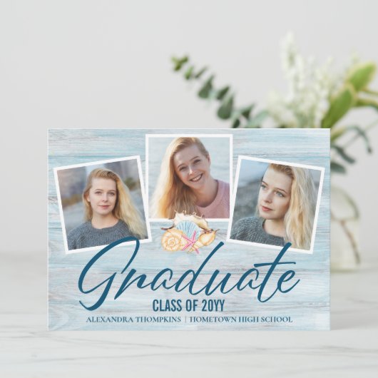 3写真モダンビーチテーマ卒業発表 案内状 (スタンド正面)