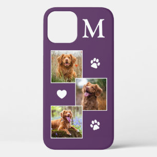3写真モダンモノグラム紫猫ペットドッグ iPhone 12ケース