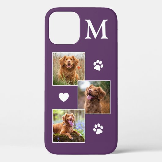 3写真モダンモノグラム紫猫ペットドッグ Case-Mate iPhoneケース (裏面)