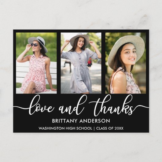 3写真モダン卒業式の愛と感謝してい 案内ポストカード (正面)