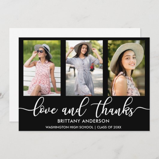 3写真モダン卒業式の愛と感謝してい 案内状 (正面/裏面)