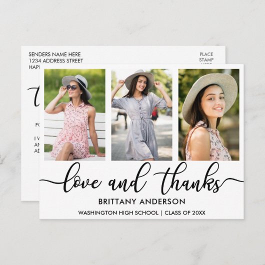 3写真モダン卒業式の愛と感謝していW 案内ポストカード (正面/裏面)