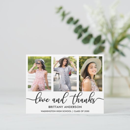 3写真モダン卒業式の愛と感謝していW 案内ポストカード (スタンド正面)