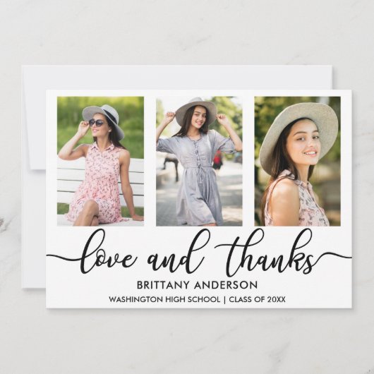 3写真モダン卒業式の愛と感謝していW 案内状 (正面)